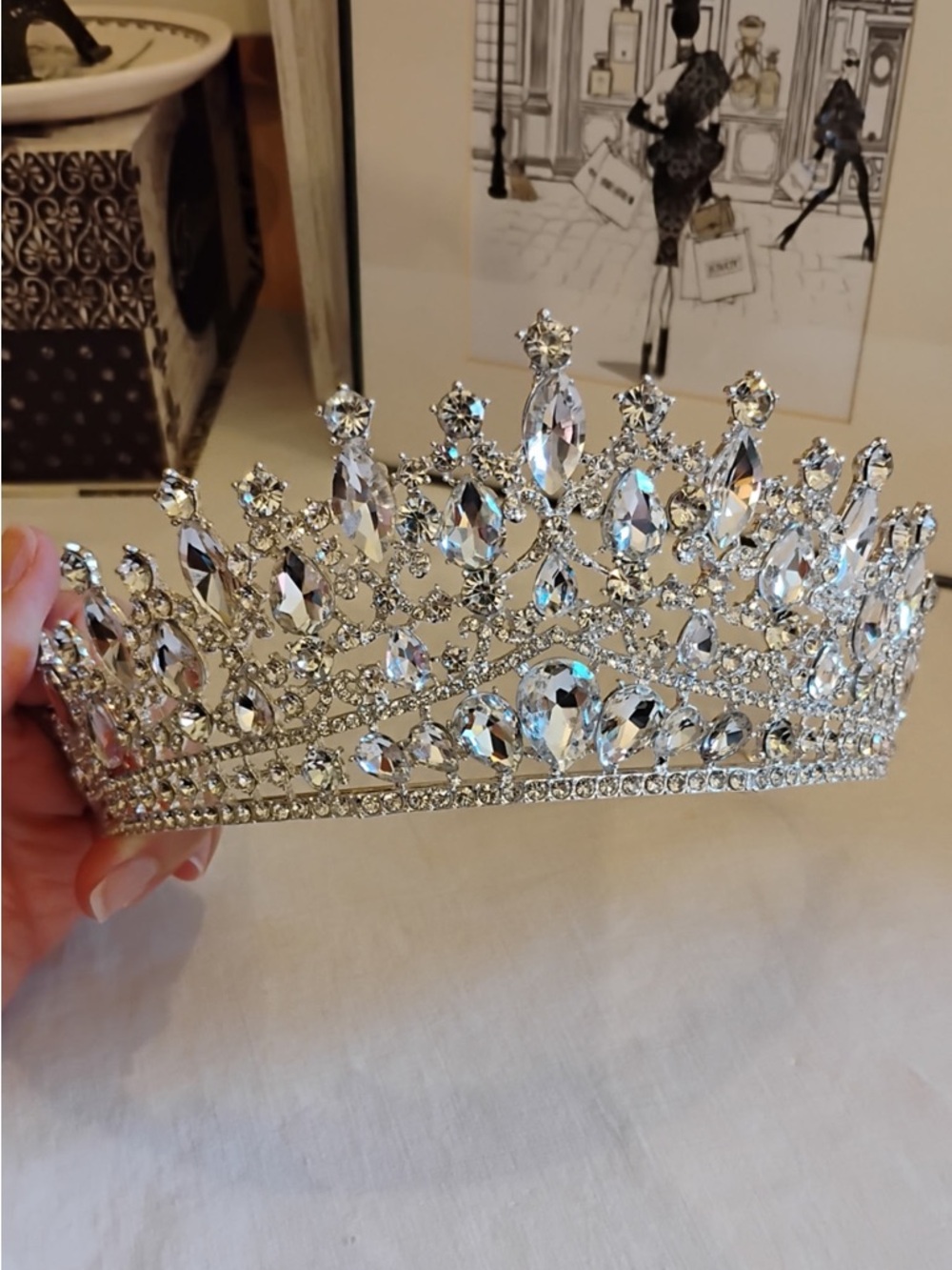 Silver Crystal Bridal Tiara Crown - Elegant Rhinestone Headpiece